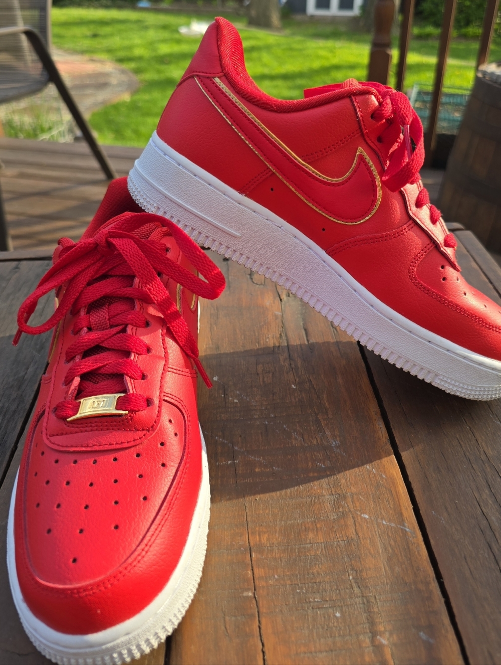 Nike Air Force 1 Low Sneakers in Red with Gold Accents White Sole
